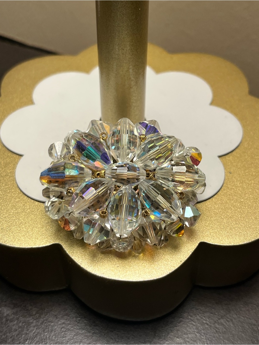 Vintage Crystal Cluster  Brooch - Clear/Aurora Borealis EUC